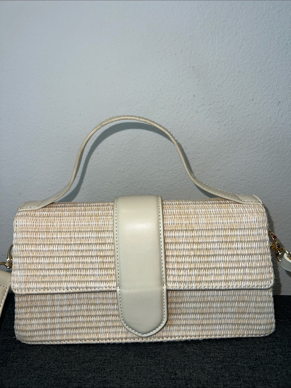 Cream Woven Top-Handle Women's Bag